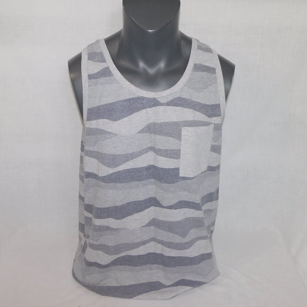 Frank & Oak Gray Striped Casual Loose Fit Tank Top 100% Cotton Mens XL